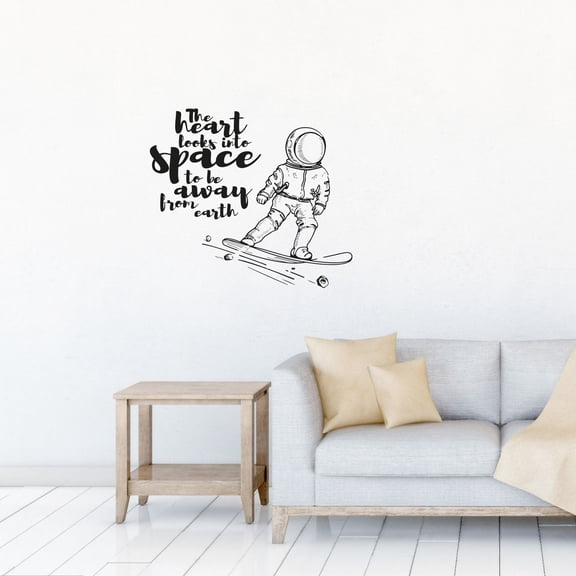The Heart Looks Into Space To Be Away From Earth Quote Astronaut Design Vinyl Wall Art Wall Sticker Wall Decal Home Kids Room Study Room Boys Girls Wall Décoration Design Wall Decor Size (10x10 inch)