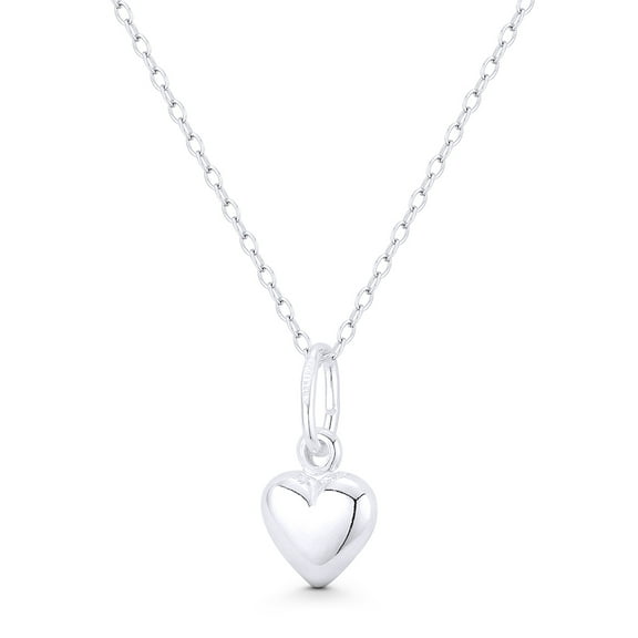 Heart Love Charm Reversible 3D 17x9mm (0.7x0.4in) Pendant & Chain Necklace in .925 Sterling Silver