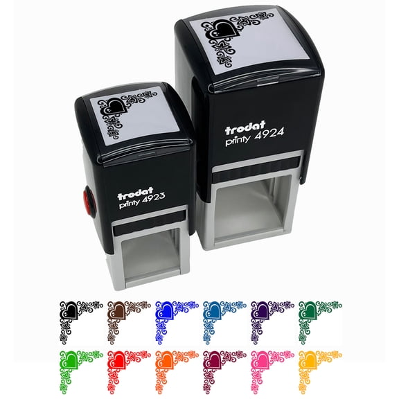 Heart Love Floral Corner Self-Inking Rubber Stamp Ink Stamper - Pink Ink - Small 1 Inch