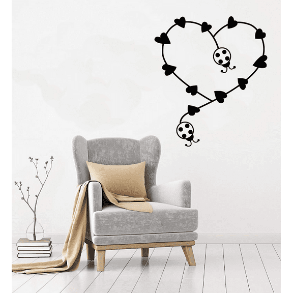 Heart Love Ladybug Ladybugs Lady Bug Bugs Cute Animal Insect Vinyl Design Wall Sticker Art Decal Boy Girl Kid Room Bedroom Nursery Kinder Playroom Home Decor Stickers Decoration Size (30x22 inch)