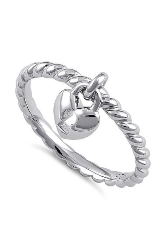 Heart Love Lock Silver Ring 925 Sterling Silver Charm Ring, Valentines Day Gift_5