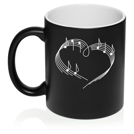Heart Love Music Notes Ceramic Coffee Mug Tea Cup Gift for Her, Sister, Wife, Best Friend, Birthday, Cute, Graduation, Music Lover, Artist, Musician, Music Teacher, World Music Day (11oz Matte Black)