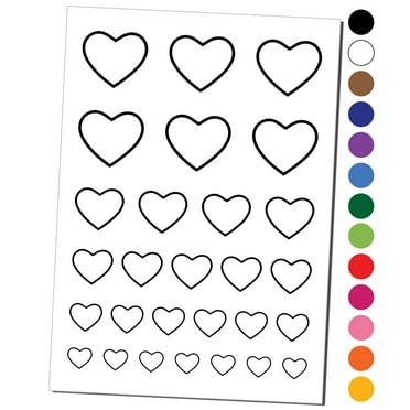 Heart Love Outline Water Resistant Temporary Tattoo Set Fake Body Art Collection - Black