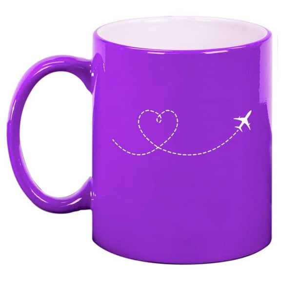 Heart Love Travel Airplane Ceramic Coffee Mug Tea Cup Gift for Her, Sister, Wife, Best Friend, Birthday, Cute, Boss Graduation, Travel Lover, Pilot, Flight Attendant, Housewarming (11oz Purple)