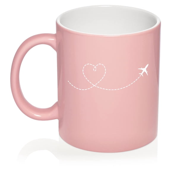 Heart Love Travel Airplane Ceramic Coffee Mug Tea Cup Gift for Her, Sister, Wife, Best Friend, Birthday, Cute, Boss Graduation, Travel Lover, Pilot, Flight Attendant, Housewarming (11oz Light Pink)
