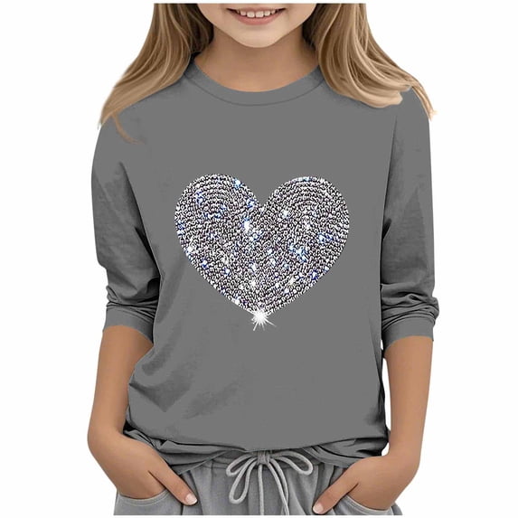 Heart Lover Graphic Tshirts for Kids Girl Boy Winter Fall 3/4 Length Sleeve Crew Neck Happy Gift Valentines Lounge Thermal Tee Shirt Tops Child 2026 5 Years
