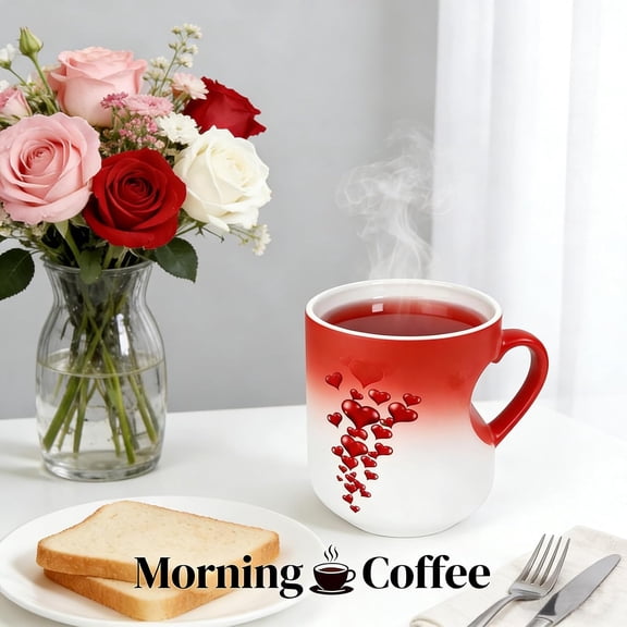 Heart Magic Mug Color Changing Coffee Cup for Woman Heart-Shaped Color Changing Magic Ceramic Mug Ceramic Heat Reactive Cup With Handle for Couples, Wife, Husband, Anniversary,Valentine’s Gift