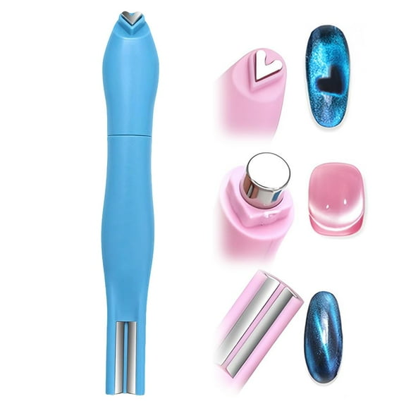 Heart Magnet for Cat Eye Gel Polish, 2025 New DIY Magnetic Nail Art Tool, 3-in-1 Heart Shape Round Line Shape Nail Art Magnet Pen for Home and Salon Use (Blue)