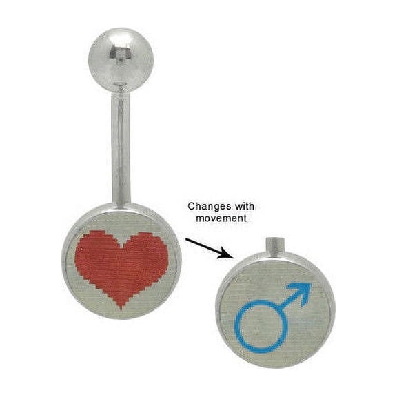 Heart Male & Female Symbol Hologram Logo Belly Ring