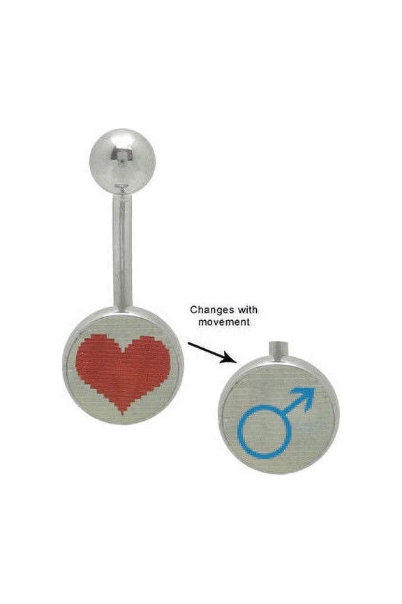 Heart Male & Female Symbol Hologram Logo Belly Ring