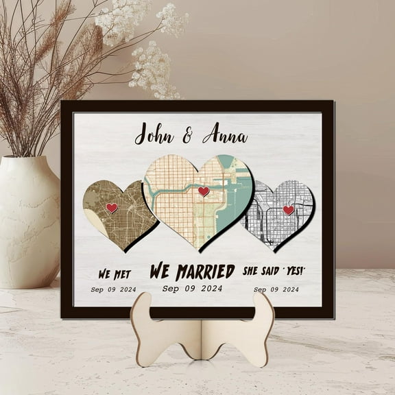 Heart Map Print, Wedding or Engagement Gift, Custom Wedding Gift, We Met We Wed We Married, Personalised Location, Valentines Gift
