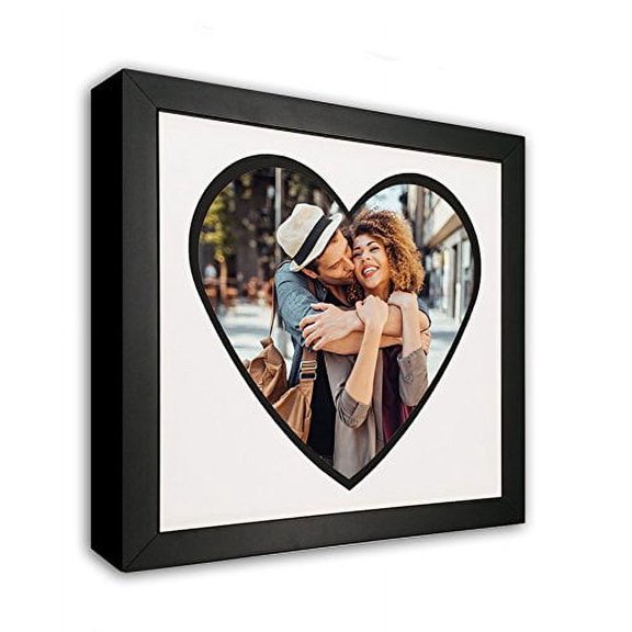 Heart Mat Cut-out Picture Frame with Black Accent Made to Display 8x10-Inch Photos