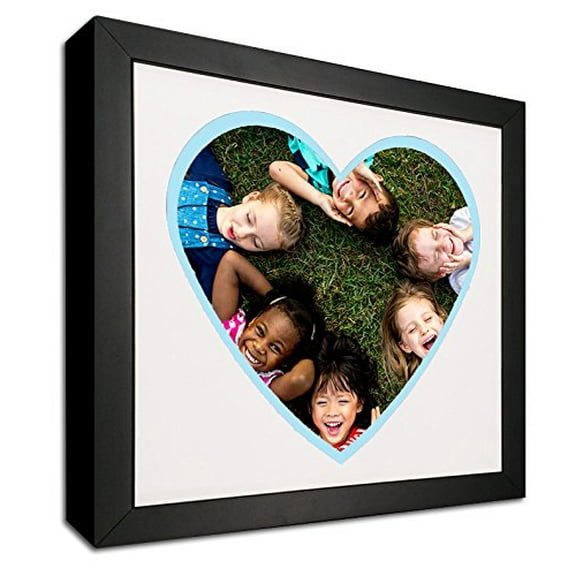 Heart Mat Cut-out Picture Frame with Blue Accent Made to Display 4x6-Inch Photos