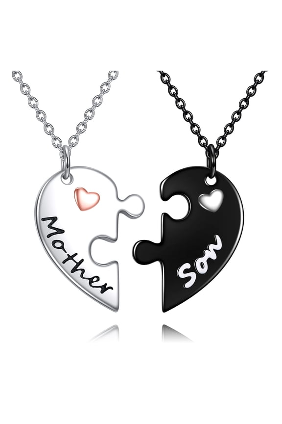 Heart Matching Mother Necklace for 2 Sterling Silver Mother and her men Jewelry Mom Necklace Set Birthday Gifts for Mother