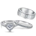 thumbnail image 1 of Heart Matching Rings Couple Rings 10kt White Gold Plated 1ct CZ Wedding Ring Set for Women, 1 of 8