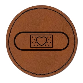 Heart Medical Bandage Love Hope Healing 2.5" Faux Leather Round Engraved Iron-On Patch - Brown