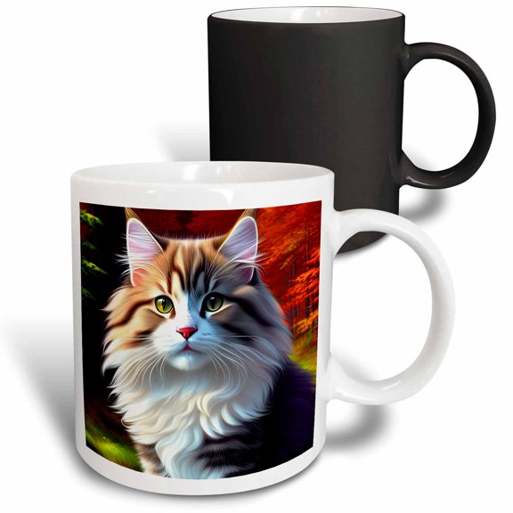 3drose, Heart-melting Portrait of Norwegian Forest Cat. Beautiful Gifts for Family, 11oz Magic Transforming Mug