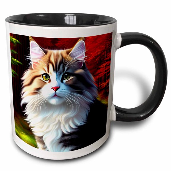 3drose, Heart-melting Portrait of Norwegian Forest Cat. Beautiful Gifts for Family, 11oz Two-tone Black Mug