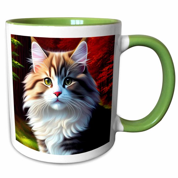 3drose, Heart-melting Portrait of Norwegian Forest Cat. Beautiful Gifts for Family, 11oz Two-tone Green Mug
