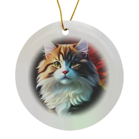 3drose, Heart-melting Portrait of Norwegian Forest Cat. Beautiful Gifts for Family, Circle Porcelain Ornament