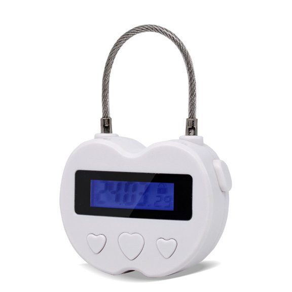 Heart Metal Timer Lock, USB Rechargeable Timer Compact Padlock Up to 99 Hours Timed Self-Regulation Anti-Addiction Timer Padlock (White)