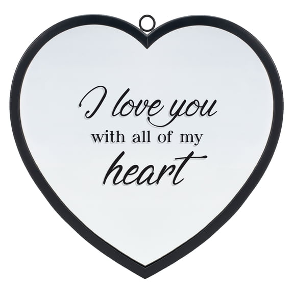 Elanze Designs Heart Shaped I Love You With All Of My Heart Black 12 x 12 Metal and Glass Wall Mounted Mirror