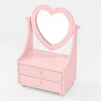 Heart Mirror Jewelry Organizer with 360° Rotating Mirror, Drawers & Soft Lined Interior