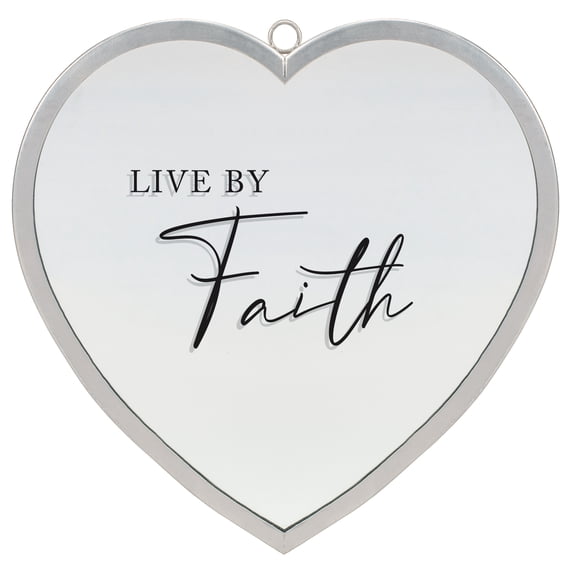 Elanze Designs Live By Faith Heart Shaped Silver 12 x 12 Metal and Glass Wall Mounted Mirror