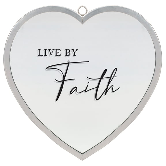 Elanze Designs Live By Faith Heart Shaped Silver 12 x 12 Metal and Glass Wall Mounted Mirror