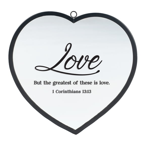 Elanze Designs But The Greatest Of These Is Love Heart Shaped Black 8 x 8 Metal and Glass Wall Mounted Mirror