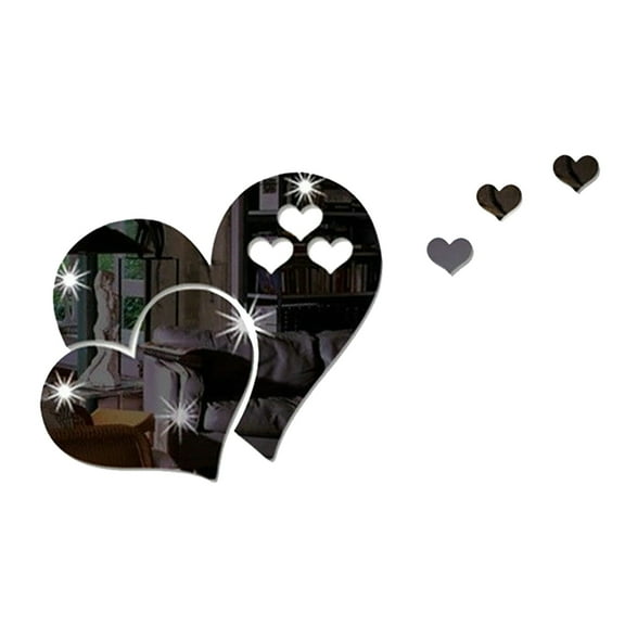 Heart Mirror Wall Stickers 3D Acrylic Set of 5, Removable Self-Adhesive Decals for Living-Room, Bedroom, Wedding Backdrop, Light-Reflecting Modern Art, No Nails , 1 Set of Love Mirror Stickers