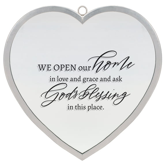 Elanze Designs We Open Our Home In Love Heart Shaped Silver 12 x 12 Metal and Glass Wall Mounted Mirror