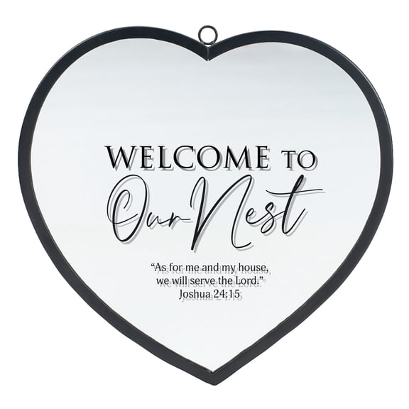 Elanze Designs Welcome To Our Nest Heart Black 12 x 12 Glass Wall Mounted Mirror