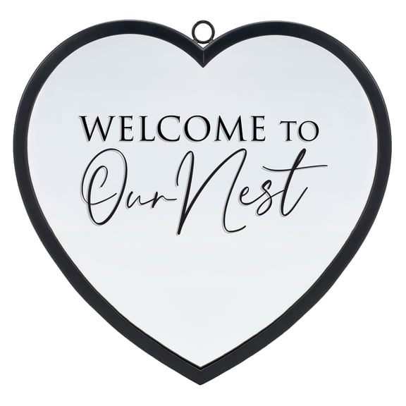 Elanze Designs Welcome To Our Nest Heart Shaped Black 12 x 12 Metal and Glass Wall Mounted Mirror