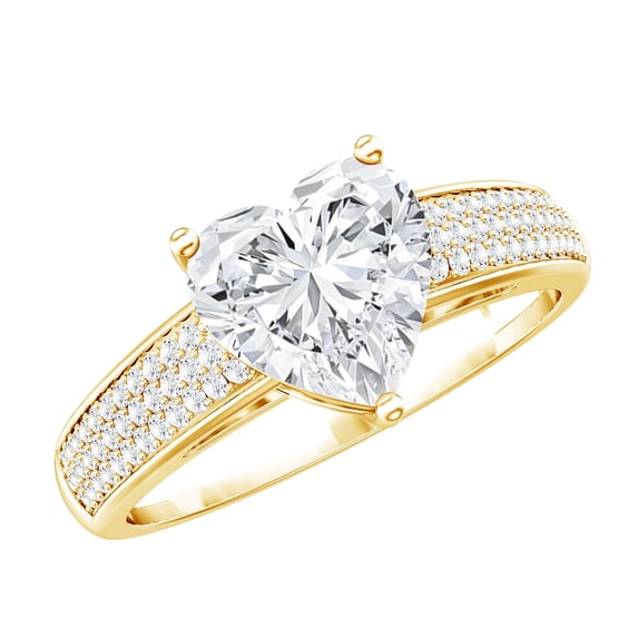 Rosec Jewels Moissanite Heart Shaped Engagement Ring with Side Stones - 2 Carat - 8 mm - D-VS1 Quality Certified, 14K Yellow Gold, US 8.50