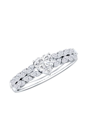 Moissanite Heart Engagement Ring with Side Stones - 1/2 Carat - 5 mm - D-VS1 Grade Certified, 10K White Gold, US 11.00