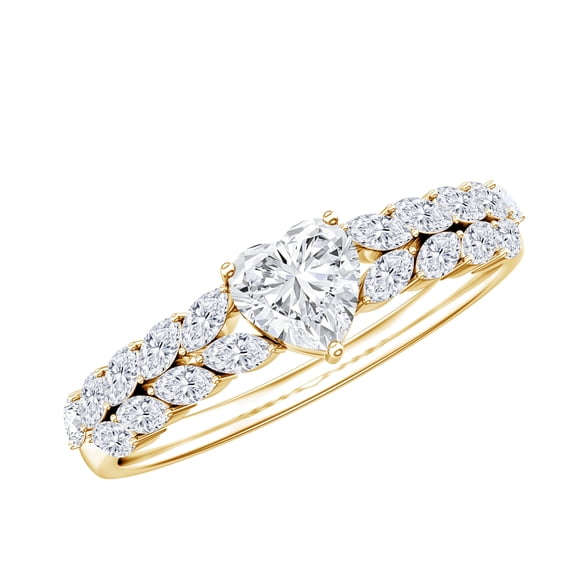 Rosec Jewels Moissanite Heart Engagement Ring with Side Stones - 1/2 Carat - 5 mm - D-VS1 Grade Certified, 18K Yellow Gold, US 12.50