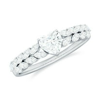 Rosec Jewels Moissanite Heart Engagement Ring with Side Stones - 1/2 Carat - 5 mm - D-VS1 Grade Certified, 925 Sterling Silver, US 4.00