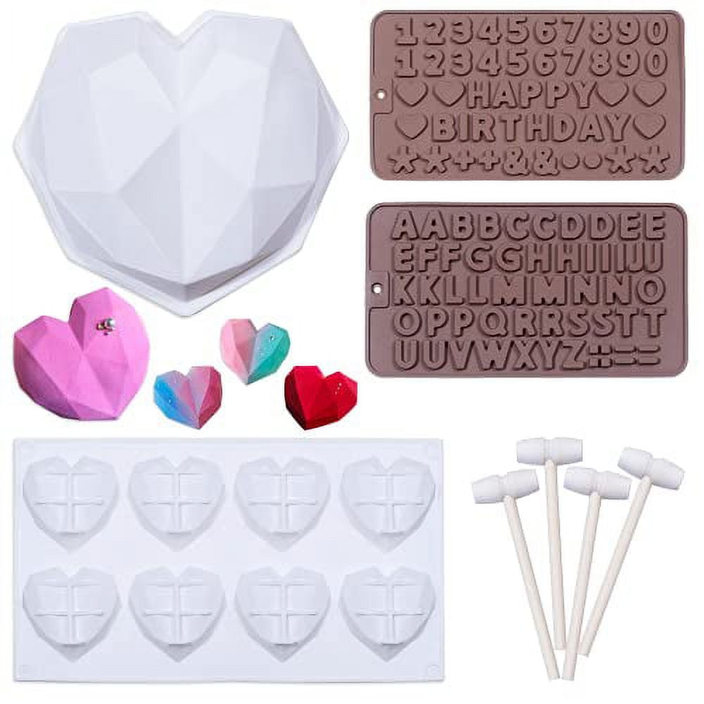 5pcs Breakable Heart Molds Set For Chocolate 8.7 Inch Large Silicone Cake  Mold, 1Pc Heart Mold&2 PC Silicone Letter & Number Mold And 2PC Hammers For  Valentine Candy Mousse Cake