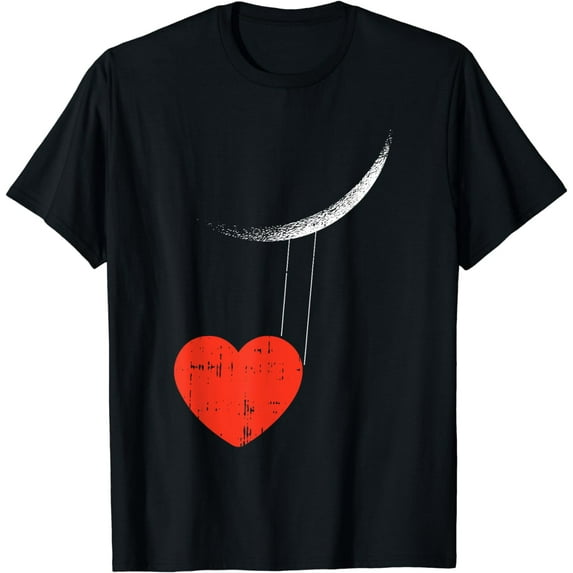 Heart Moon Swing Valentines Day Cute Space Planets Love T-Shirt