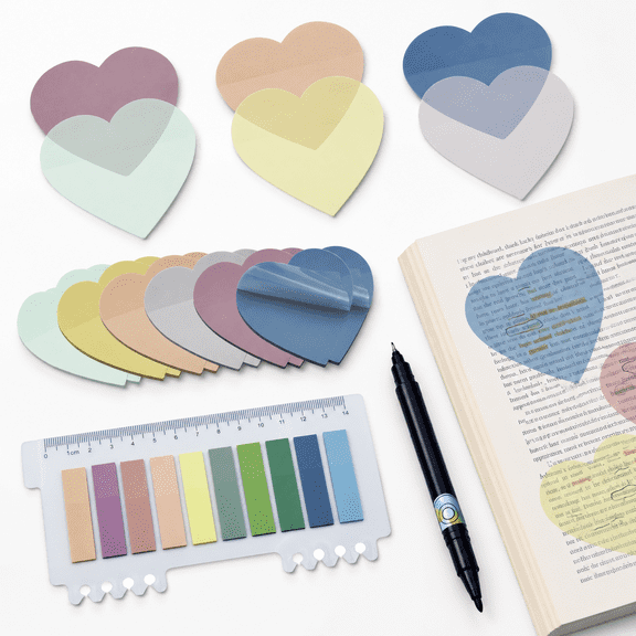 Heart Morandi 800 Count Transparent Sticky Notes with Marker Pen