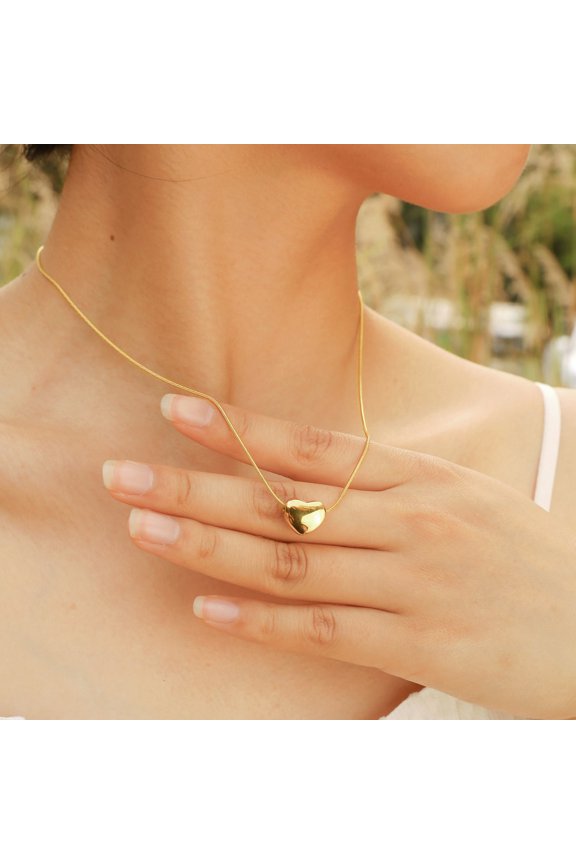 Heart Motif Charm Pendant Necklace For Women, 14K Gold Filled Soft Outline Refined Minimal Craft Jewelry