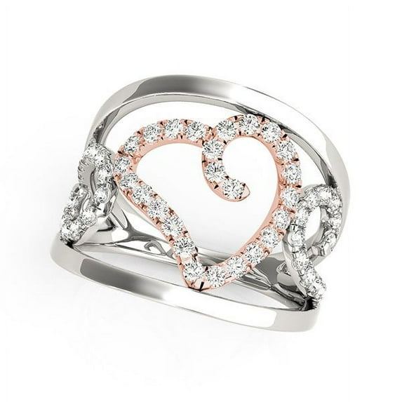 Heart Motif Filigree Diamond Ring in 14k White Rose Gold 1/4 cttw SZ 7
