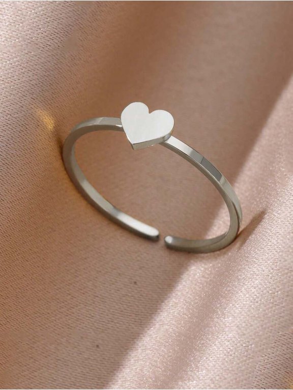 Heart Motif Open Cuff Ring Silver Adjustable Fashion Band