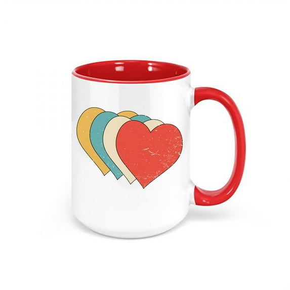 Heart Mug, Colorful Hearts, Valentine's Day Mug, Heart Coffee Cup, Gift For Her, Valentine's Mug, Sublimated Design, Vintage Hearts, Retro, RED