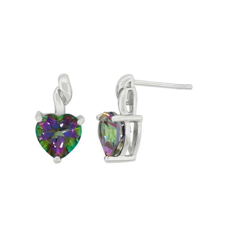 Heart Mystic Fire Green Topaz Stud Earrings in Sterling Silver