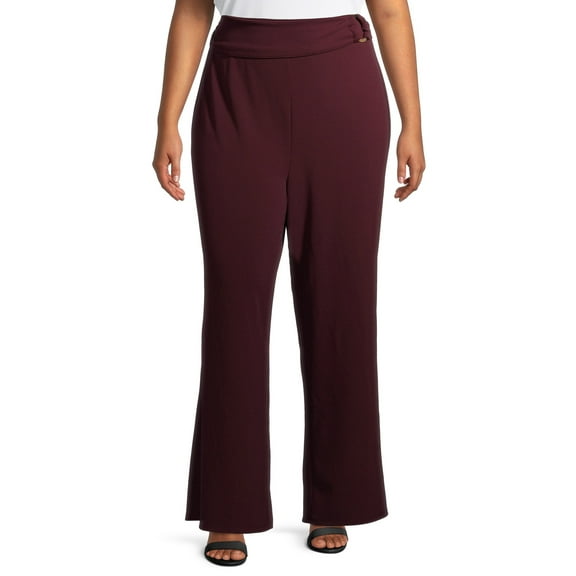 Heart N' Crush Plus Size Solid Wide Leg Pants with Foldover Waist