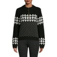 thumbnail image 1 of Heart N Crush Women’s Pattern Zip Pullover Sweater, 1 of 5