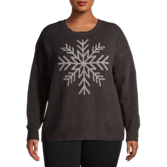 Heart N' Crush Women's Plus Size Snowflake Stitch Pullover Sweater