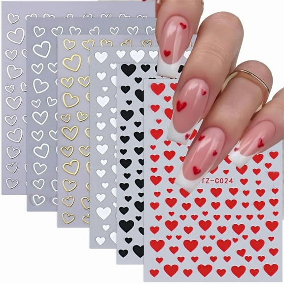Heart Nail Art Stickers Love Hearts Nail Decals 3D Adhesive Red Love Heart Designs Nail Stickers for Women Girls Gifts